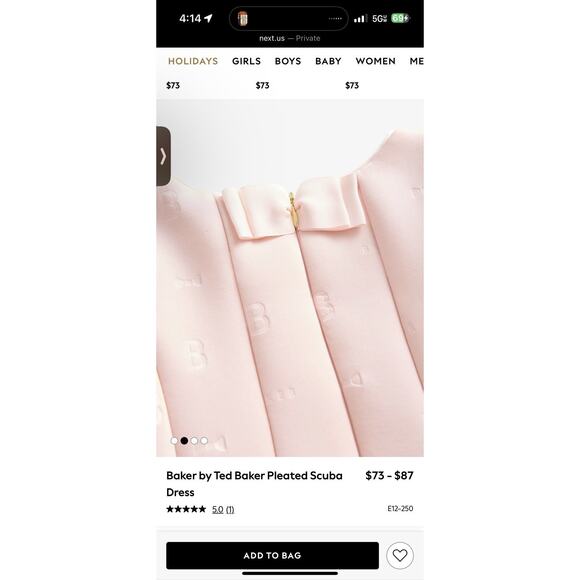 Baker by Ted Baker Pleated Scuba Dress Pink Girls Sz 8 $87 NWT - Picture 2 of 16